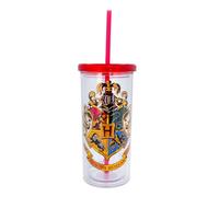 Silver Buffalo Harry Potter Hogwarts Crest Plastic Carnival Cup with Lid and Straw | 20 Ounces