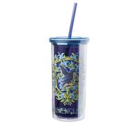 Silver Buffalo Harry Potter Ravenclaw Floral Crest Plastic Tall Cold Cup with Lid and Straw, 20 Ounces