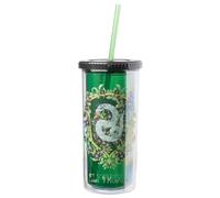 Silver Buffalo Harry Potter Slytherin Floral Crest Plastic Tall Cold Cup with Lid and Straw, 20 Ounces