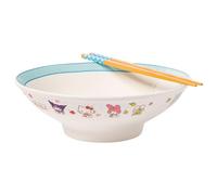 Silver Buffalo Hello Kitty and Friends Little Twin Stars, Pompompurin, Pochacco, Cinnamoroll, Kuromi, My Melody, and Keroppi Ceramic Ramen Noodle Rice Bowl with Chopsticks, Microwave Safe, 30 Ounces