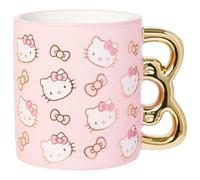 Silver Buffalo Hello Kitty Gold and Pink Faces and Bows Foil 20oz Electroplate Shaped Handle Ceramic Mug