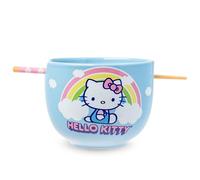 Silver Buffalo Hello Kitty Rainbow and Clouds Ceramic Ramen Noodle Rice Bowl with Chopsticks, Microwave Safe, 20 Ounces