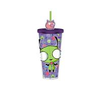 Silver Buffalo Invader Zim Gir Plastic Carnival Cup with Lid and Straw Topper | Holds 24 Ounces