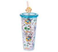 Silver Buffalo Lilo and Stitch Ocean Palm Toss Plastic Cold Cup w Lid and Topper Straw, 24 Ounces