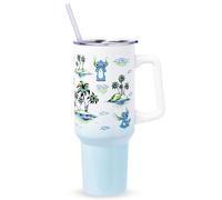 Silver Buffalo Lilo And Stitch Palm Sketch Pattern Stainless Steel Tumbler w Handle, 40 Ounces