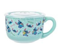 Silver Buffalo Lilo and Stitch Pastel Snack Toss Ceramic Soup Mug with Vented Plastic Lid, 24 Ounces