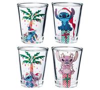 Silver Buffalo Lilo and Stitch Xmas Stitch and Friends Palm Gift Set 4pc. 1.5oz. Mini Glass Set 2x2
