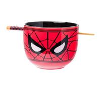 Silver Buffalo Marvel Avengers Spider-Man Face Closeup Ceramic Ramen Noodle Rice Bowl with Chopsticks, Microwave Safe, 20 Ounces