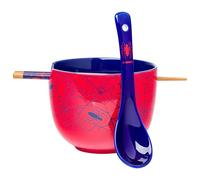 Silver Buffalo Marvel Avengers Spider-Man Spiders and Webs Ceramic Ramen Noodle Rice Bowl with Chopsticks and Spoon, Microwave Safe, 20 Ounces