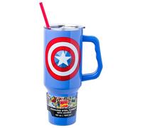 Silver Buffalo Marvel Captain America Shield Stainless Steel Tumbler with Handle and Straw, Fits in Standard Cup Holder, 40 Ounces