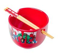 Silver Buffalo Marvel Comics Avengers Retro Featuring Iron Man, Thor, Captain America, Black Widow, Hulk, and Spider-Man Ceramic Ramen Noodle Rice Bowl with Chopsticks, Microwave Safe, 20 Ounces