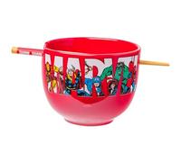Silver Buffalo Marvel Comics Avengers Retro with Iron Man, Thor, Captain America, Black Widow, Hulk and Spider-Man Ceramic Ramen Noodle Rice Bowl with Chopsticks, Microwave Safe, 20 oz