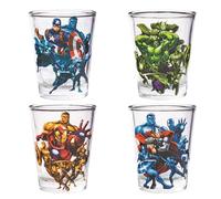 Silver Buffalo Marvel Team Avengers 4pc Clear Mini Glass Set, 1.5 Ounces