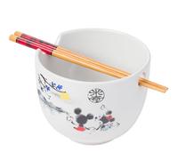 Silver Buffalo Mickey and Minnie Watercolor Sunset Ceramic Ramen Bowl with Chopsticks, 20 Ounces