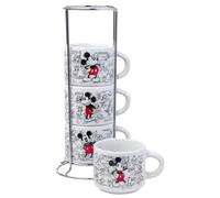 Silver Buffalo Mickey Mouse 4pc Stackable Ceramic Espresso Cup Set, 3oz | Vintage sketch artwork, 4 matching stackable pieces, 3oz capacity each, Space saving storage design, Collector display ready