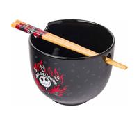 Silver Buffalo Nightmare Before Christmas Text and Flame Ceramic Ramen Bowl with Chopsticks, 20 Ounces
