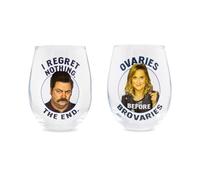 Silver Buffalo Parks and Recreation Ron and Leslie 2pc Stemless Wine Glass Set, 20 Ounces