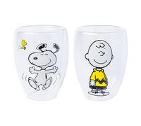 Silver Buffalo Peanuts Charlie Snoopy Woodstock 2pc 12.5oz. Double Walled Glass
