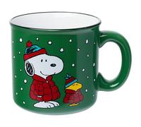Silver Buffalo Peanuts Christmas Snoopy and Woodstock 20 oz Camper Ceramic Mug Down Jacket