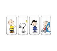 Silver Buffalo Peanuts Charlie Brown Snoopy Linus Lucy 4-Piece 16oz Can Glass Set