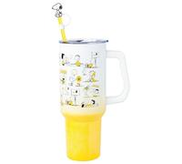 Silver Buffalo Peanuts Multi Pose Yellow Character Pattern Ombre 40oz Stainless Steel Tumbler with Straw, Lid, and Handle