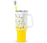 Silver Buffalo Peanuts Multi Pose Yellow Character Pattern Ombre 40oz Stainless Steel Tumbler with Straw, Lid, and Handle