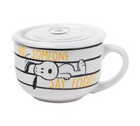 Silver Buffalo Peanuts Snoopy and Woodstock Ceramic Soup Mug with Vented Plastic Lid, 24 Ounces, 1 Count (Pack of 1)