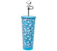 Silver Buffalo Peanuts Snoopy Expression Stainless Steel Tumbler with Lid and Straw Cap, 24 Ounces
