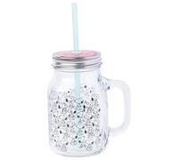 Silver Buffalo Peanuts Snoopy Glass Jar with Lid and Straw, 21oz