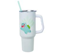 Silver Buffalo Pokemon Bulbasaur Number 1 Grass Type Stainless Steel Tumbler with Handle and Straw, Fits in Standard Cup Holder, 40 Ounces