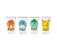 Silver Buffalo Pokemon Original Starters Charmander, Squirtle, Bulbasaur, and Pikachu 4pc. Pint Glass Set, 16 Ounces