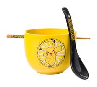 Silver Buffalo Pokemon Pikachu Electric Ceramic Ramen Noodle Rice Bowl with Chopsticks and Spoon, Microwave Safe, 20 Ounces