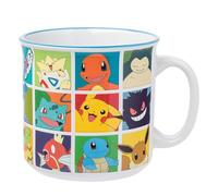 Silver Buffalo Pokemon Pikachu, Snorlax, Charmander, Squirtle, Bulbasaur, Eevee, Gengar, Togepi, Magikarp, Psyduck, Jigglypuff, Meowth, Mew, Lapras, Butterfree, and More Ceramic Camper Mug, 20 Ounces