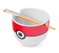 Silver Buffalo Pokemon Pokeball Ceramic Ramen Noodle Bowl with Chopsticks, Microwave Safe, 20 Ounces