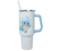 Silver Buffalo Pokemon Squirtle Number 7 Water Type Stainless Steel Tumbler with Handle and Straw, Fits in Standard Cup Holder, 40 Ounces