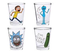 Silver Buffalo Rick and Morty Character Phrases 4-Pack Mini Glass Set, 1.5-Ounce
