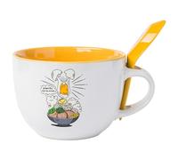 Silver Buffalo Sanrio Gudetama Lazy Egg Dangerous Situations Ceramic Soup Mug with Spoon, 24 Ounces