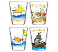 Silver Buffalo Sanrio Gudetama Lazy Egg Lost at Sea Mini Glass Set 4pk, 1.5 Ounces