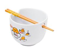 Silver Buffalo Sanrio Gudetama Lazy Egg Poses Top Ramen Nissin Top Ramen Ceramic Ramen Noodle Rice Bowl with Chopsticks, Microwave Safe, 20 Ounces