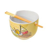 Silver Buffalo Sanrio Gudetama Lazy Egg Sailing In Ramen Ceramic Ramen Noodle Rice Bowl with Chopsticks, Microwave Safe, 20 Ounces