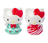 Silver Buffalo Sanrio Hello Kitty 3D Sculpted Festive Christmas Tree and Candy Cane Holiday Salt and Pepper Shaker Set