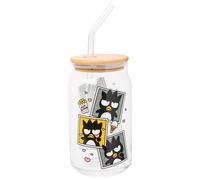 Silver Buffalo Sanrio Hello Kitty and Friends Badtz-Maru Polaroids Glass Jar Tumbler with Bamboo Lid and Glass Straw, 16 Ounces
