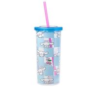 Silver Buffalo Sanrio Hello Kitty and Friends Cinnamoroll Cherry Blue Checkered Plastic Cold Cup with Lid and Straw, 20 Ounces