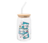 Silver Buffalo Sanrio Hello Kitty and Friends Cinnamoroll Polaroids Glass Jar Tumbler with Bamboo Lid and Glass Straw, 16 Ounces
