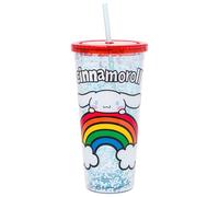 Silver Buffalo Sanrio Hello Kitty and Friends Cinnamoroll Rainbow Plastic Confetti Cold Cup with Lid and Straw, 32 Ounces
