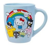 Silver Buffalo Sanrio Hello Kitty and Friends Featuring Badtz-Maru, My Melody, Cinnamoroll, Pompompurin, Tuxedo Sam, Keroppi, and Chococat Rainbow Jumbo Curved Ceramic Mug, 25 Ounces
