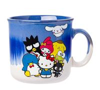 Silver Buffalo Sanrio Hello Kitty and Friends Featuring Chococat, Tuxedo Sam, Badtz-Maru, My Melody, Pompompurin, Keroppi, and Cinnamoroll Reactive Glaze Ceramic Camper Mug, 20 Ounces