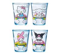Silver Buffalo Sanrio Hello Kitty and Friends Featuring Cinnamoroll, My Melody, and Kuromi Rainbow Cloud 4 Pack Mini Glass Set, 1.5 Ounces