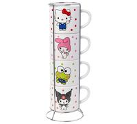 Silver Buffalo Sanrio Hello Kitty and Friends Featuring My Melody, Keroppi, and Kuromi 4 Pack Ceramic Mug Stack Set, 10 Ounces