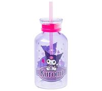 Silver Buffalo Sanrio Hello Kitty and Friends Glass Milk Bottle with Straw Featuring Kuromi, 15 Ounces